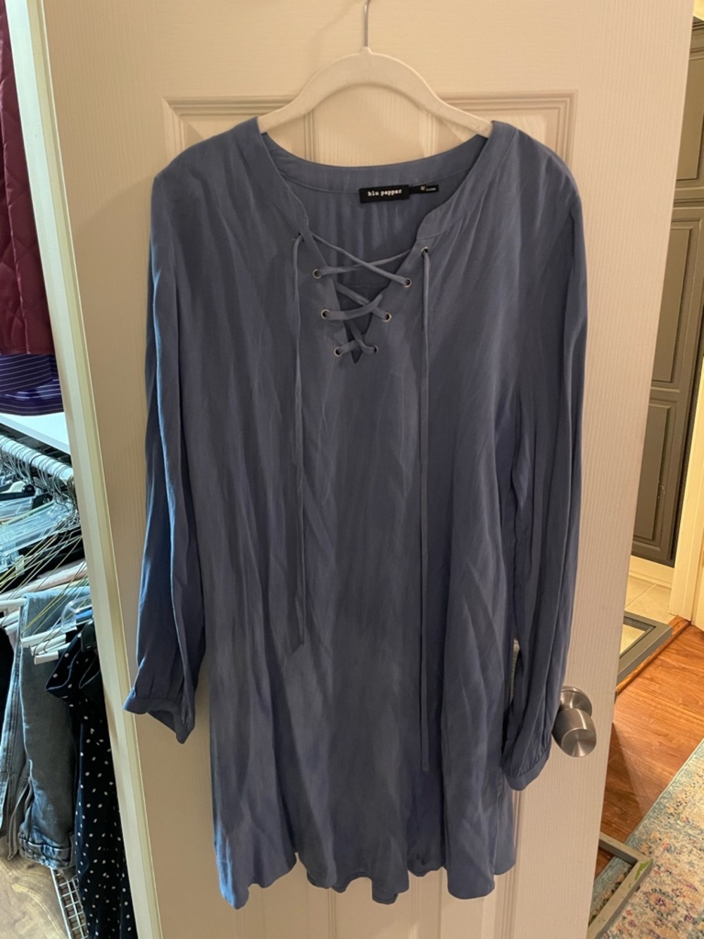 Blu Pepper Dusty Blue Lace-Up Dress